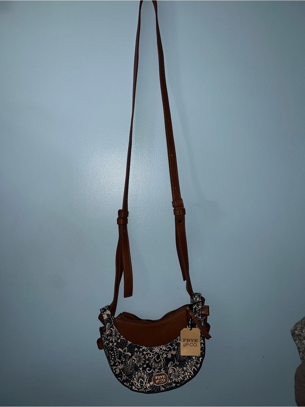 Frye Vegan Leather Brown and Blue Floral Crossbody